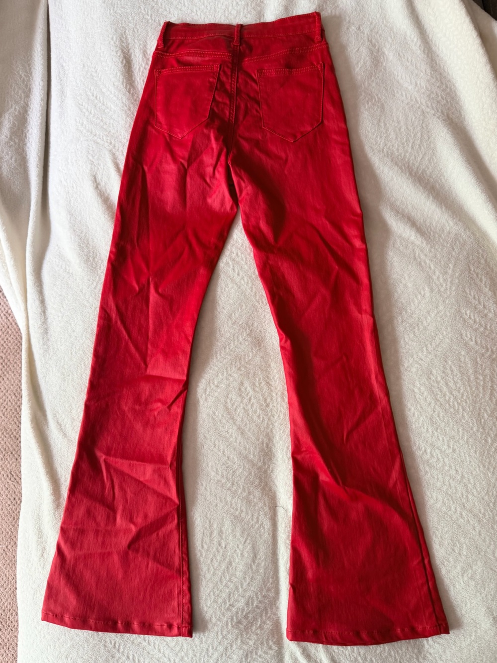 Edikted Luna Faux Leather Flare Jeans in Red - Size Small - Picture 3 of 6